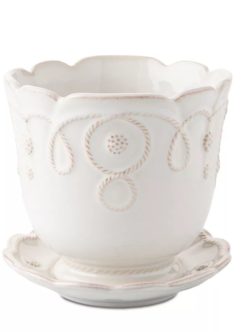 Juliska White Scalloped Ceramic Planter with Saucer